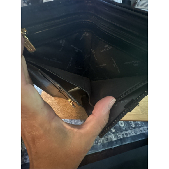 Vintage Balenciaga 1980s Signature Croc Embossed Black Leather Wallet Clutch Lg - Picture 5 of 16